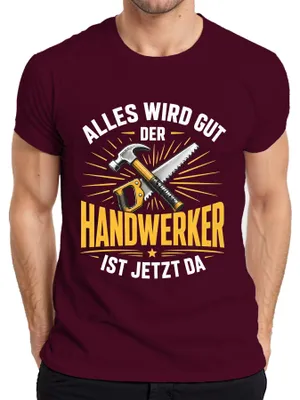 Zdjęcie produktu dla "Wszystko będzie dobrze, fachowiec już jest" – koszulka męska z ironicznym nadrukiem, kolor burgundzki, rozmiar XXL