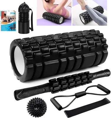 Produktbild von PolkaHome® 6-in-1 Faszienrolle Set – Schaumstoffrolle, Massagerolle, Massageball, Widerstandsbänder für Tiefenmuskulatur, Fitness,
