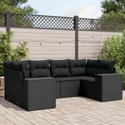 Produktbild von The Living Store 6-tlg. Garten-Sofagarnitur mit Kissen Schwarz Poly Rattan