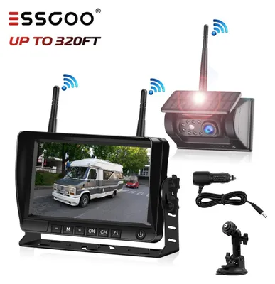 Produktbild von Rückfahrkamera Wireless 7 Zoll Monitor mit DVR Solarbetrieben 1080P Nachtsicht 2 Kanäle IP69 Wasserdicht Einparkhilfe für LKW Anhänger Wohnmobil