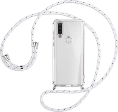 Produktbild von Handykette Backcover-Schutzhülle mit Band (Metall silberfarben) für Motorola One Action - weiß/grau