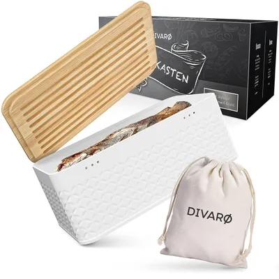 Brotbox mit Bambusdeckel, 33x19x12 cm, 2-in-1 mit Schneidebrett