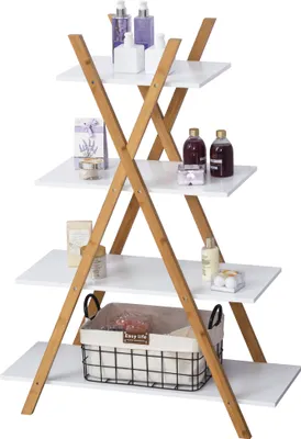 Produktbild von kleankin Badregal, 4 Ebenen Treppenregal, Leiterregal, Badezimmer, Bambus, Natur+Weiß, 80 x 33 x 109 cm