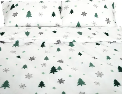 Produktbild von Fleece-Bettwäsche mit grünen Tannenmuster aus 100% Polyester - Kuschelig und pflegeleicht 200x220 cm