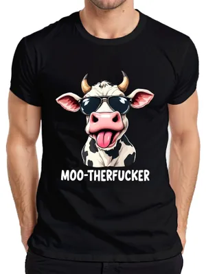 Productafbeelding van MOO-THERFUCKER grappig koeienzonnebril cartoon boer cadeau heren T-shirt, zwart, XL