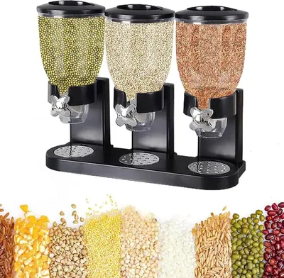 Produktbild von 3-teiliges Set Müslispender,Cerealienspender, Doppelte Trockenfutter-Aufbewahrung für Küche, Getreide, Nüsse, Snacks, Haferflocken, 2L+2L+2L