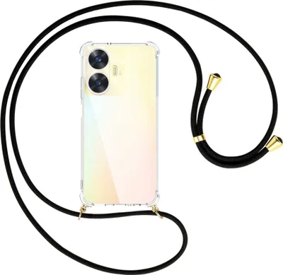 Produktbild von Handykette Backcover-Schutzhülle mit Band (Metall goldfarben) für Realme C55 (6.72'') - schwarz