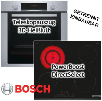 Produktbild von HERDSET Bosch Einbaubackofen + Glaskeramikkochfeld autark 60cm 1-fach Teleskopführung