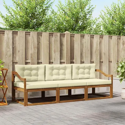 Produktbild von Outdoor-Sofagarnitur - VIDAXL - Terrassen-Sofa - mit Kissen - 3 pcs - Natur und Creme