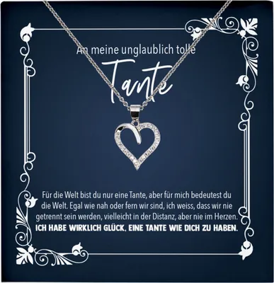 Produktbild von 22Feels Echt Silber Halskette - Liebe Tante Geschenk Geburtstag Schwester Frauen Schmuck Set - Herz Anhänger, Karte