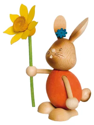 Produktbild von Drechslerei Kuhnert - Dekofigur aus Holz - Hase Stupsi mit Blume - ca. 12cm