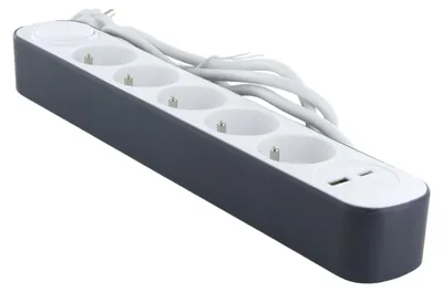 Produktbild von CHACON Steckdosenleiste mit 5 Steckdosen, 16 auf mit 2 USB-Ports und 1,5 m Kabel