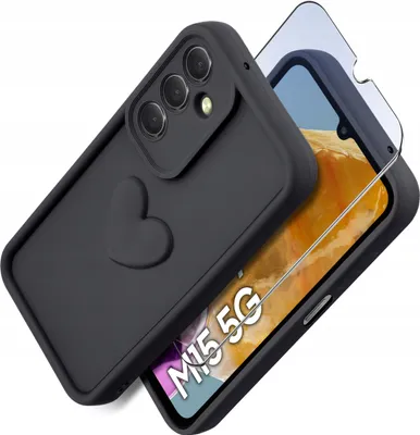 Produktbild von Etui für Samsung M15 5G aus mattem Silikon mit Herz + 9H-Displayschutzglas
