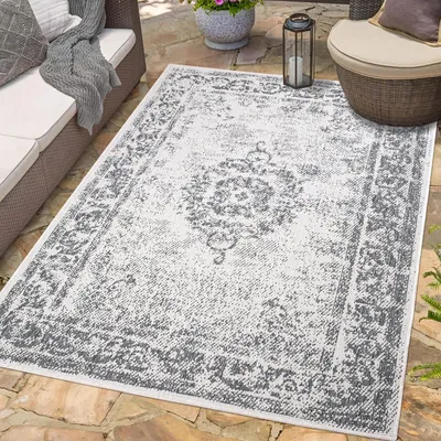 Produktbild von Teppich Outdoor Wetterfest - Grau - Wendeteppich - 120x170 cm - Ornamente