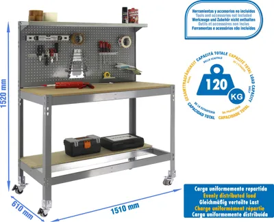 Zdjęcie produktu dla SIMONWORK MOBILE BT3 1500 CINZA/MADEIRA Metalowy stół warsztatowy