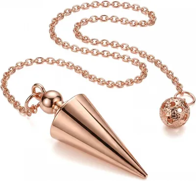 Produktbild von Kupferpendel aus Metall mit Kette für Esoterik, Heilung, Chakra, Meditation, Wünschelrutengehen und Wahrsagung in Roségold