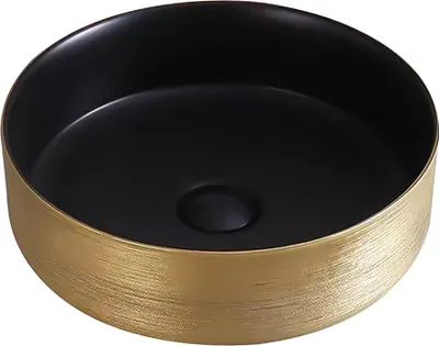 Produktbild von BELVIT MURANO Aufsatzwaschbecken Keramik matt schwarz gold gebürstet 36 cm rund