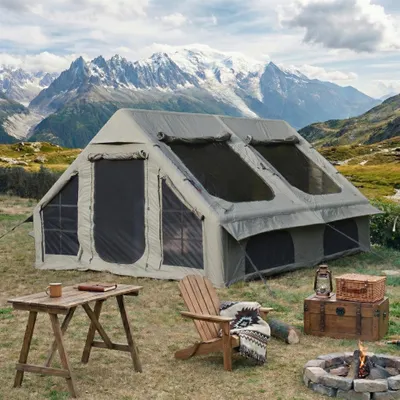 Produktbild von LVHOM Aufblasbares Campingzelt für 8 Personen, Wasserdichtes Outdoor-Reise-Camping-Zelt, regendicht,  Campingzelte, 400x300x200 cm, Olive