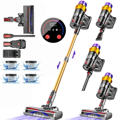 Produktbild von Akku Staubsauger, 65000Pa / 600W / 70Mins Staubsauger Kabellos mit Smart Display, Staubsauger mit Anti-Verhedderung-Bürste, drei Gänge, 1.8L