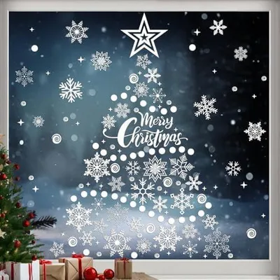 Produktbild von Fensterdekoration mit Schneeflocken, 230 Stück weiße Fensterbilder für Weihnachten