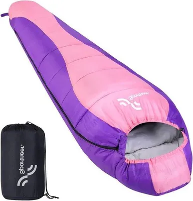 Image de Sac de couchage Famanu pour activités de plein air - Léger, résistant à l'eau - Adapté aux saisons 3-4 - Rose