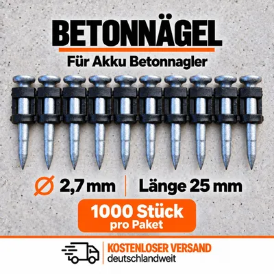 Zdjęcie produktu dla Gwoździe betonowe, 25 mm, 1000 sztuk, do wkrętarki do betonu