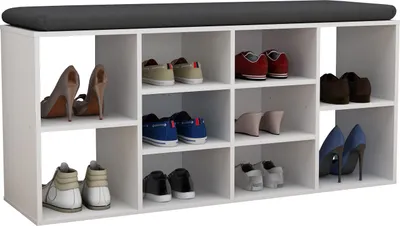 Produktbild von Skoreol i træ | Dimensioner ca. H. 50 x B. 104 x D. 30 cm | Sko kommode med 10 rum | Skoskab - Hinsol S