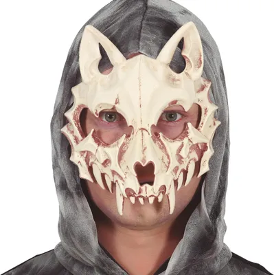 Produktbild von Skelett Wolf Maske Halloween Party Dekoration Horror Accessoire Unheimlich Tierisch Gruselig Karneval Mystisch Dunkel, Farbe: Beige