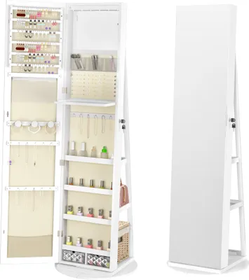 Produktbild von UISEBRT 3-in-1 Schmuckschrank mit LED Spiegel & 360° Drehung – Weißer Spiegelschrank mit Schloss, Ablagen & Ganzkörperspiegel zur Schmuck- und Kosmetikaufbewahrung