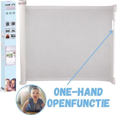 Obrázok produktu pre Curify® Rolovacia brána na schody - biela - Bezpečnostná brána pre deti - dĺžka 80 x 130 cm Rolovacia bezpečnostná brána do dverí - Detská bezpečnostná brána pre deti