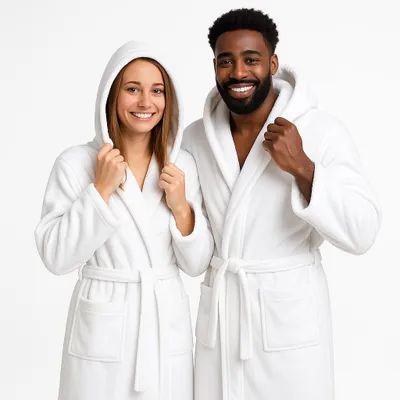 Produktbild von Betz Bademantel Frottee mit Kapuze für Herren und Damen Berlin 100% Baumwolle Saunabademantel - langer Bademantel - Saunamantel Größe - L/XL - weiß