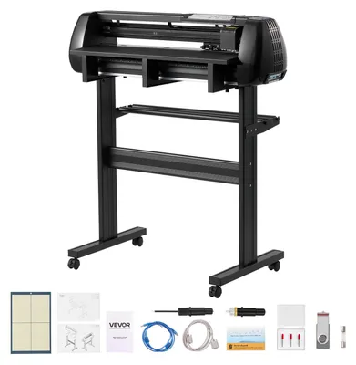 Produktbild von VEVOR Vinylschneider Maschine, 870 mm maximale Futterbreite, doppelte Klingen, einstellbare Kraft und Geschwindigkeit, LED-Display, Vinyl Plotter Cutter Drucker Bundle mit Aufkleberblättern, Transferfolie, Signmaster Software, 720 mm-a, Einzelartikel-a