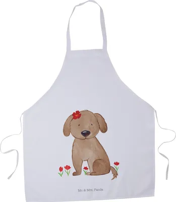 Produktbild von Mr. & Mrs. Panda Koch Schürze Hund Dame - Weiß - Geschenk, Liebe, Liebenswert, Niedlich, Vorbinder, Kochschürze, Küchenzubehör, Hundebesitzer, Grillschürze, Hunde