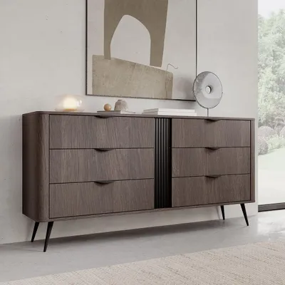 Produktbild von Wohnzimmer Sideboard 163 cm breit in Eiche mit 6 Schubladen & Rillendesign - VOLTERRA-167