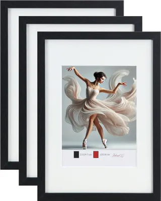 Produktbild von Set Holzbilderrahmen mit Passepartout Elegantes Design Foto Rahmen Collage Wanddeko HR-5 Poster - Farbe: 3xSchwarz | Format: 30x40