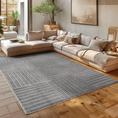 Produktbild von Homebyhome Hochflor Teppich Wohnzimmer Skandinavische Boho Design 3D Optik Teppich Shaggy Flauschig Weich, Grösse: 140x200 cm