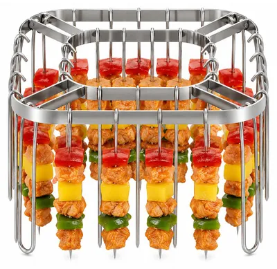 Produktbild von Airfryer Drehspieß Set 28 Stück, faltbarer Spießständer aus Edelstahl, Grillzubehör für knusprige Fleisch-, Gemüse- und Garnelenspieße