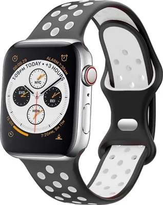 Produktbild von Strap-it Classic Sportarmband passend für Apple Watch Series 1/2/3/4/5/6/7/8/9/10/11/SE/Ultra (2) - Schwarz/Weiß - größe: 44/45/46/49mm