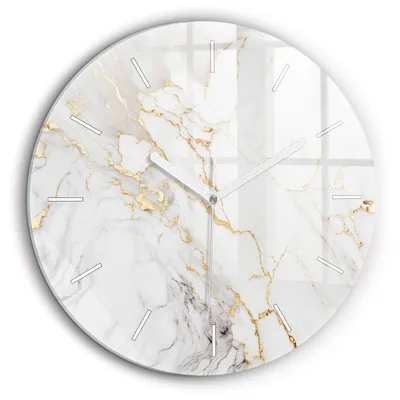 Produktbild von Wallfluent Große Wanduhr – Stilles Quarzuhrwerk - Uhr Dekoration Wohnzimmer Schlafzimmer Küche - Zifferblatt mit Striche - weiße Zeiger - 60 cm - Dekorativer Marmor