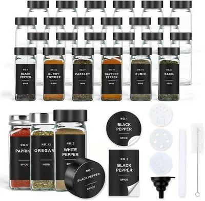 Produktbild von Famanu Gewürzgläser quadratisch mit Etiketten - Set von 24 Stück