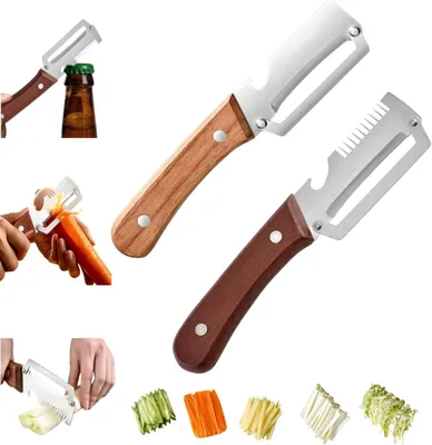 Imagen del producto de Pelador de verduras de acero inoxidable, juego de 2 unidades, con mango de madera, ideal para pelar patatas