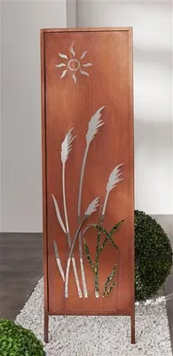 Produktbild von Dekoschild mit "Schilf"-Ausstanzungen, 117 cm hoch aus Metall in Rost Optik, Gartenpaneel, Gartenstecker, Gartendeko für Draußen