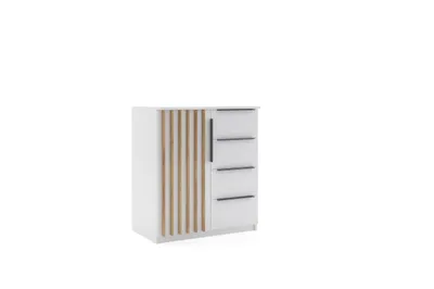 Produktbild von Kair Kommode - Loft-Stil - 80 x 48 x 89 cm - Gehäuse Weiß, Fronten Weiß, Lamellen Craft Gold