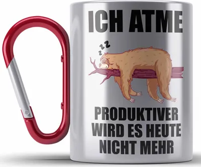 Produktbild von Trendation - Lustiger Faultier Spruch Edelstahl Tasse Karabiner Faultier Mitarbeiter Arbeitskollge Geschenk (Rot)