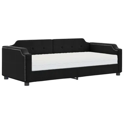 Image de vidaXL Lit de jour avec matelas Noir 90x200 cm Tissu