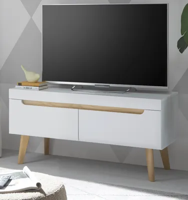 Produktbild von TV-Lowboard "Isgard" in weiß matt und Scandi Eiche TV Unterteil 107 cm