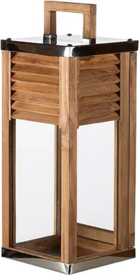 Produktbild von Casa Padrino Deko Kerzenleuchter Braun / Silber 23 x 23 x H. 53 cm - Handgefertigte Laterne mit Tragegriff - Gastronomie Accessoires - Restaurant Accessoires - Hotel Accessoires - Deko Accessoires