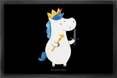 Produktbild von Mr. & Mrs. Panda Schmutzmatte Einhorn König mit Schwert 60 x 90 cm - Schwarz - Geschenk, Bodenvorleger, Gummimatte, Türmatte, Einhörner, Unicorn, Schmutzfangmatte, Ritter