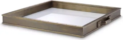 Produktbild von Casa Padrino Luxus Serviertablett Vintage Messingfarben 55 x 50 x H. 5 cm - Quadratisches Tablett mit Tragegriffen - Gastronomie Accessoires - Luxus Kollektion