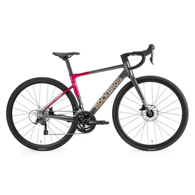 Image de ROCKBROS FLR-W3 : Vélo de route 28 pouces, 2x10 vitesses, cadre en aluminium léger, freins à disque hydrauliques, modèle 700C, pour femmes et hommes, couleur gris et rouge, taille L (Europe)